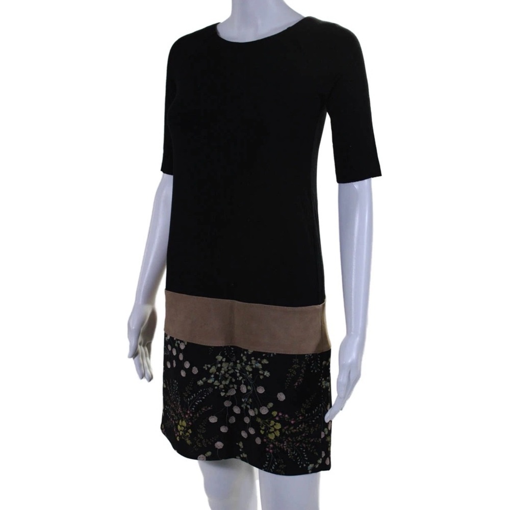 Bailey 44 Black Dress Stretch Jersey Lamb Leather Accent Floral Size Large - Picture 2 of 10
